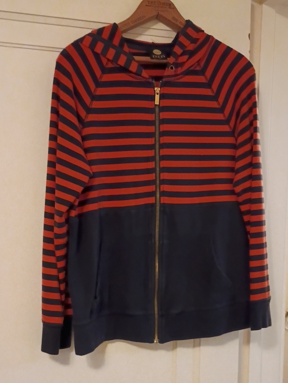 Striped Red & Navy Zip Hoodie Jacket -Jones New York For  Women